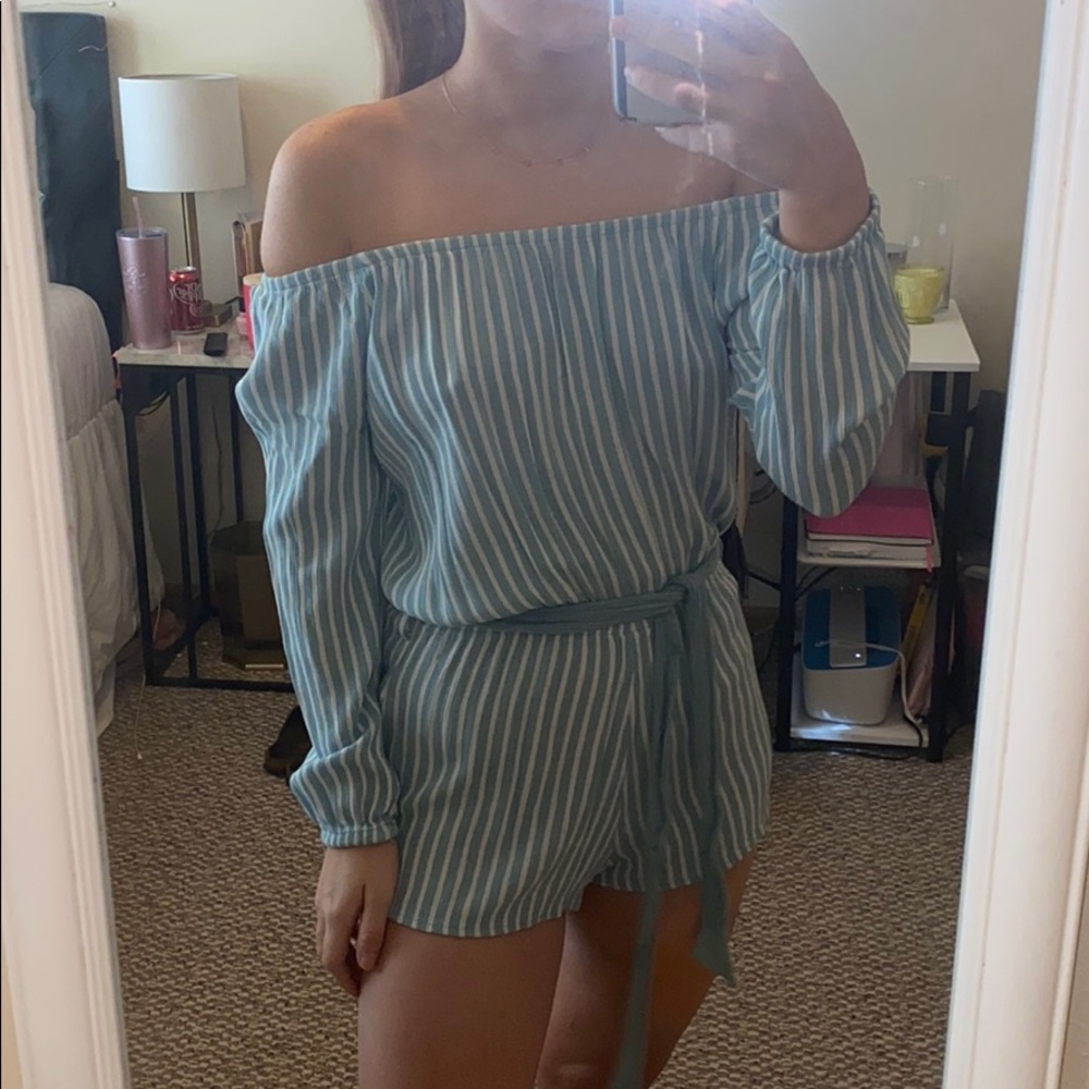 Off the shoulder long sleeve romper
